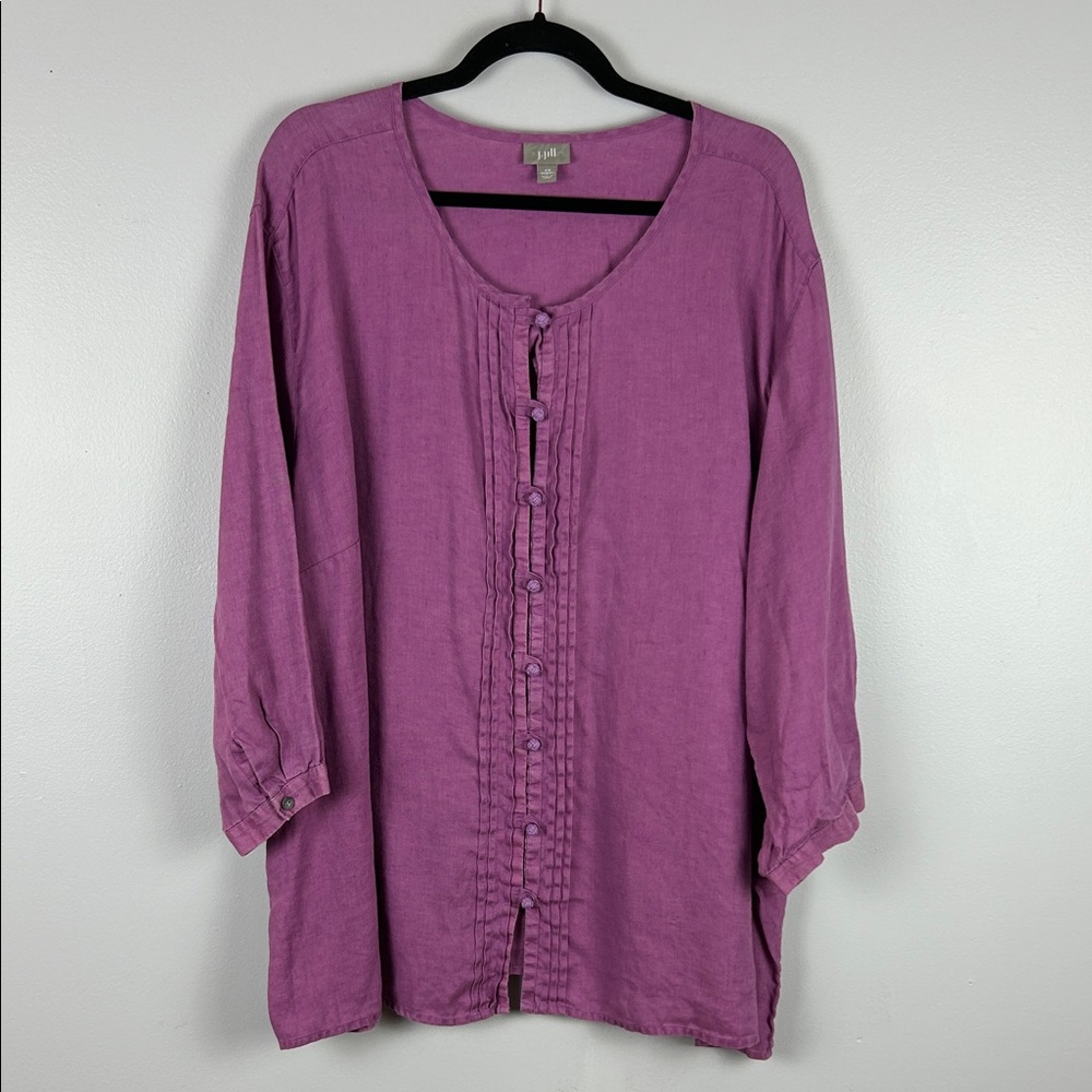 100% linen Pleated / pintuck J. Jill magenta Women's Blouse 4X - Picture 3 of 13